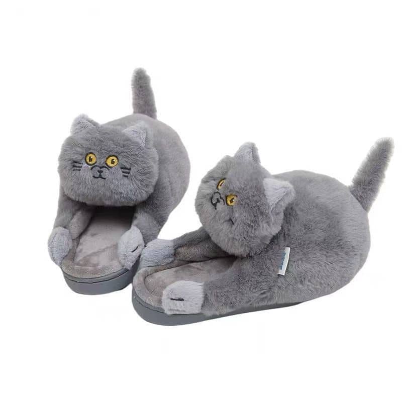 Cute Cat Hug Plush Cotton Slippers 3