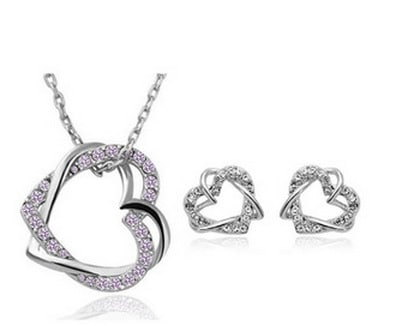 Yiwu Fashion Double Diamond Hea Necklace Earring Set 4