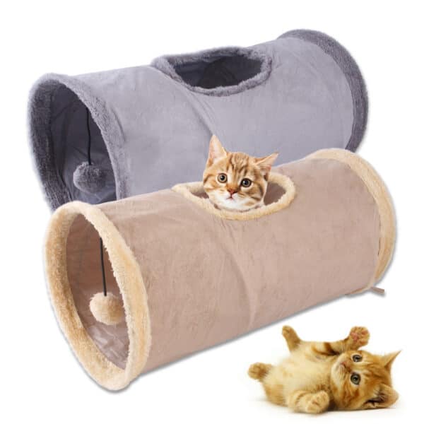 Packable Folding Suede Cat Channel Toy Drill Bucket 1