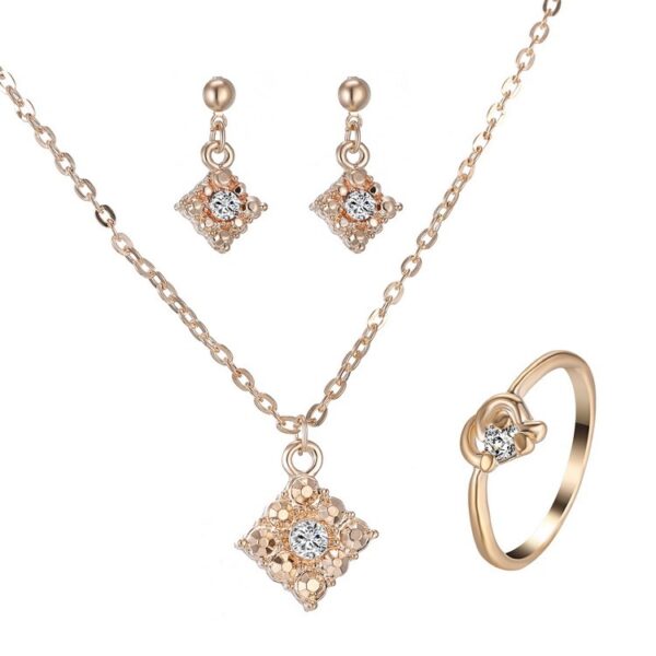 Diamond necklace, earring, ring, lady jewelry, square bridal jewelry set wholesale 1