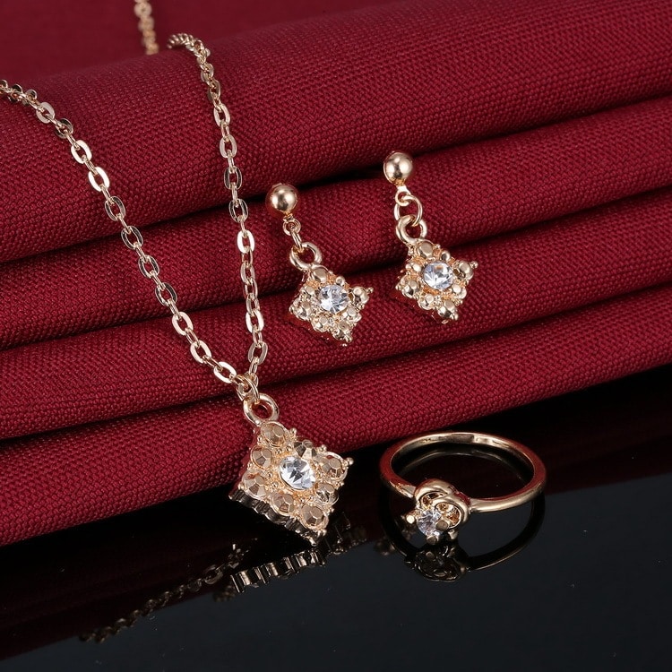 Diamond necklace, earring, ring, lady jewelry, square bridal jewelry set wholesale 3