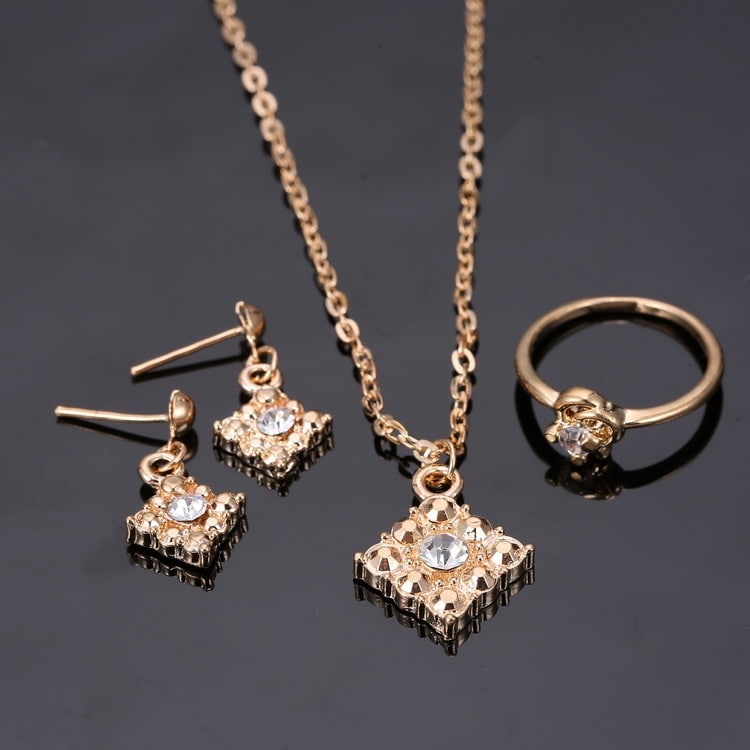 Diamond necklace, earring, ring, lady jewelry, square bridal jewelry set wholesale 2
