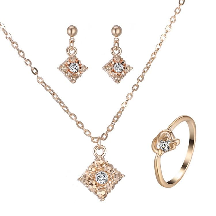 Diamond necklace, earring, ring, lady jewelry, square bridal jewelry set wholesale 6
