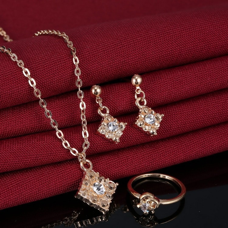 Diamond necklace, earring, ring, lady jewelry, square bridal jewelry set wholesale 4