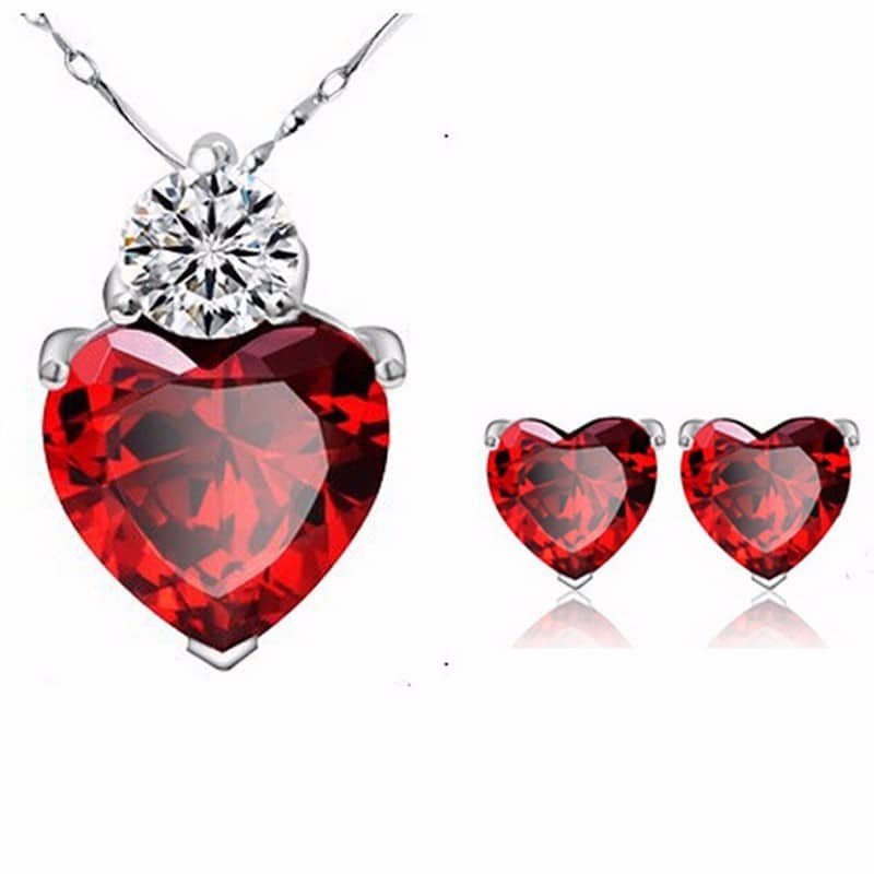 Red Peach Earring Necklace bride jewelry set 4